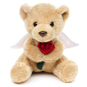 Uni Toys TS015123-R Guardian Angel with Red Rose 13cm Little Bear Plush Toy