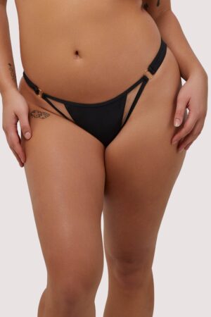 D+ Swimwear Eloise Black Mid-Rise Bikini Bottoms With Nude Inserts | UK 18 | Wolf & Whistle