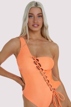 D+ Swimwear Gianna Orange Lattice Swimsuit | UK 16 | Wolf & Whistle