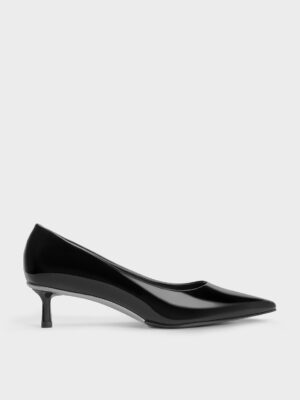 CHARLES & KEITH - Curtis Patent Pointed-Toe Kitten Heel Pumps