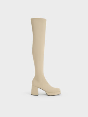 CHARLES & KEITH - Evie Textured Platform Thigh-High Boots