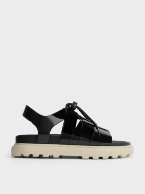 CHARLES & KEITH - Patent Drawstring Lace-Up Sandals