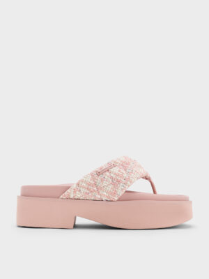 CHARLES & KEITH - Tweed V-Strap Platform Thong Sandals