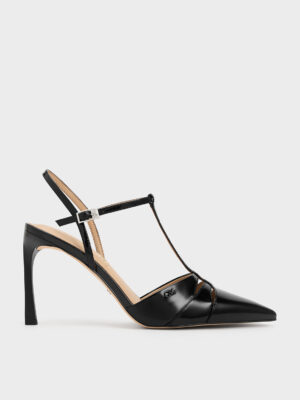 CHARLES & KEITH - Leather T-Bar Pointed-Toe Pumps