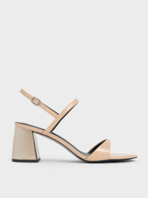 CHARLES & KEITH - Patent Metallic-Heel Slingback Sandals