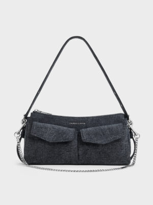 CHARLES & KEITH - Rachel Denim Front-Pocket Chain Shoulder Bag