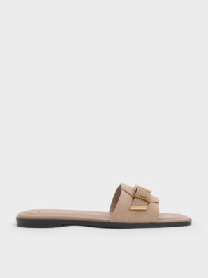 CHARLES & KEITH - Whitney Suede & Leather Slide Sandals