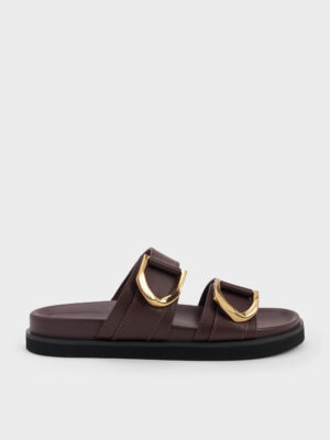CHARLES & KEITH - Gabine Gold-Buckle Leather Slides