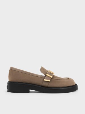 CHARLES & KEITH - Leather & Suede Buckled-Strap Loafers