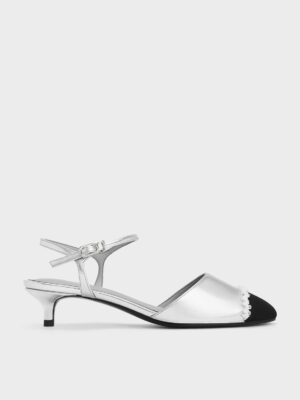 CHARLES & KEITH - Metallic Pearl-Embellished Cap-Toe Kitten Heels