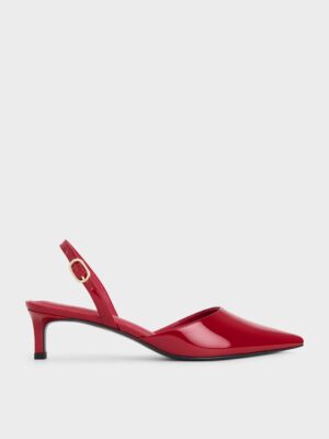 CHARLES & KEITH - Patent Pointed Slingback Kitten Heels