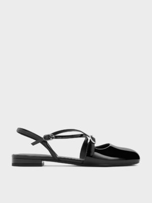 CHARLES & KEITH - Patent Crossover Buckled Slingback Flats