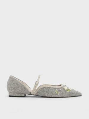CHARLES & KEITH - Twill Bead-Flower Mary Janes