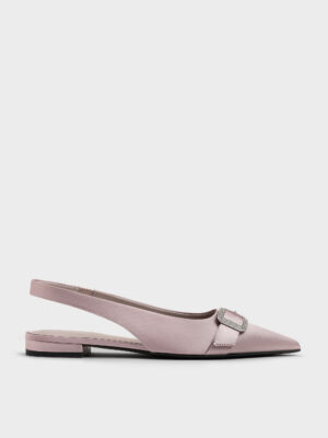 CHARLES & KEITH - Satin Crystal-Buckle Slingback Flats
