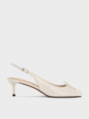 CHARLES & KEITH - Aretha Patent Leather Bow Slingback Kitten Heels