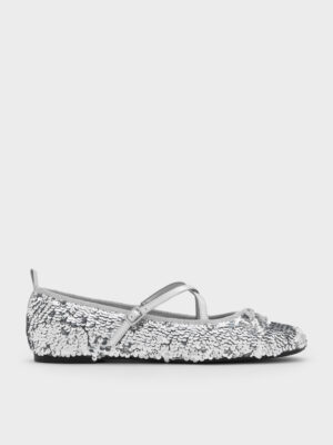 CHARLES & KEITH - Sequinned Crossover Mary Jane Flats