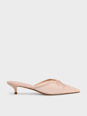 CHARLES & KEITH - Glittered Mesh Bow Kitten Heels