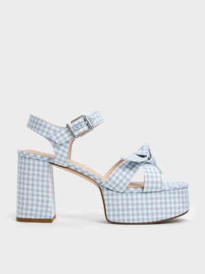 CHARLES & KEITH - Anika Gingham Knot-Bow Platform Sandals