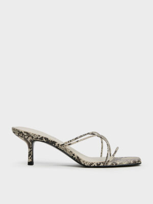 CHARLES & KEITH - Snake-Print Strappy Heeled Sandals