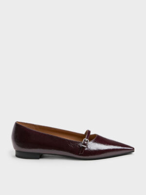 CHARLES & KEITH - Crinkle-Effect Pointed Ballet Flats