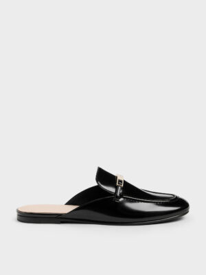 CHARLES & KEITH - Metallic-Bar Loafer Mules