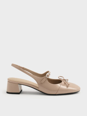 CHARLES & KEITH - Patent Bow Slingback Pumps