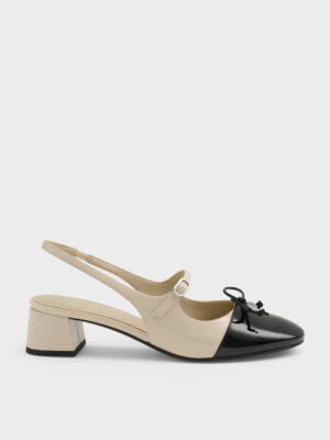 CHARLES & KEITH - Two-Tone Patent Bow Slingback Pumps