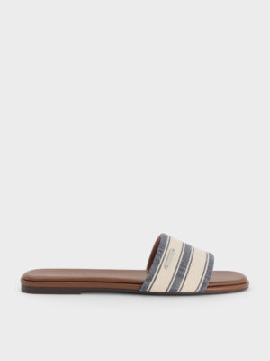 CHARLES & KEITH - Striped Square-Toe Slide Sandals