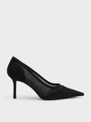 CHARLES & KEITH - Faux Suede & Mesh Pointed Pumps