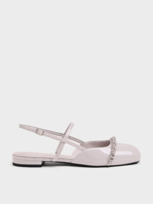 CHARLES & KEITH - Patent Crystal Slingback Flats