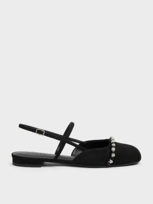 CHARLES & KEITH - Faux Suede Crystal Slingback Flats