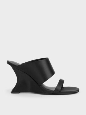 CHARLES & KEITH - Satin Double-Strap Wedge Mules