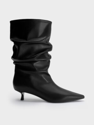 CHARLES & KEITH - Ruched Kitten-Heel Calf Boots