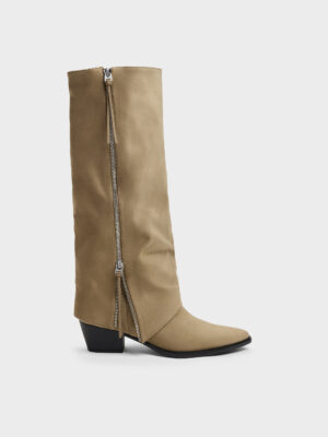 CHARLES & KEITH - Aether Faux Suede Tassel-Zip Knee-High Boots