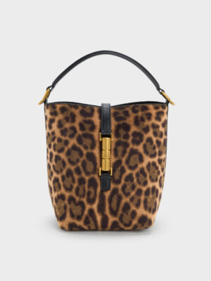 CHARLES & KEITH - Cesia Leopard-Print Metallic-Accent Bucket Bag