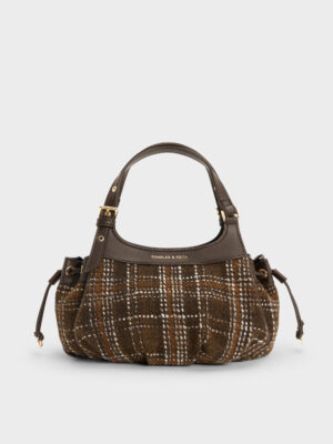 Charles & Keith - Mini Lillith Checkered Drawstring Bucket Bag