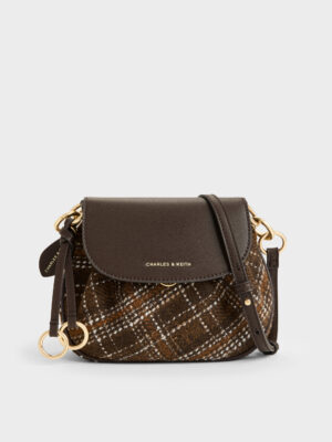 Charles & Keith - Britton Checkered Ruched Saddle Bag