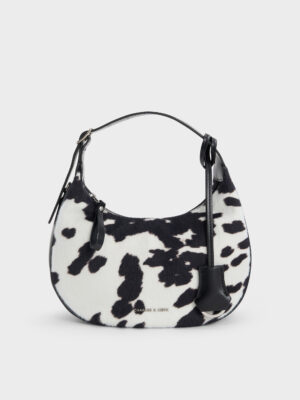 Charles & Keith - Vega Furry Cow-Print Hobo Bag