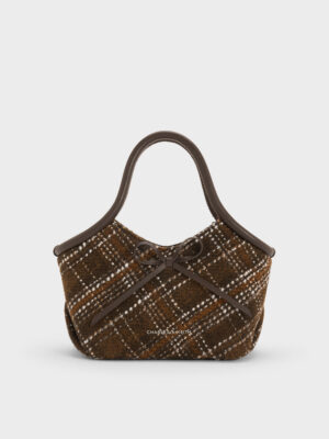 Charles & Keith - Hazel Checkered Bow Tubular Top Handle Bag