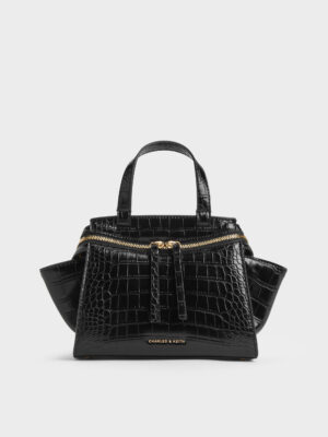 CHARLES & KEITH - Pansy Trapeze Croc-Effect Top Handle Bag