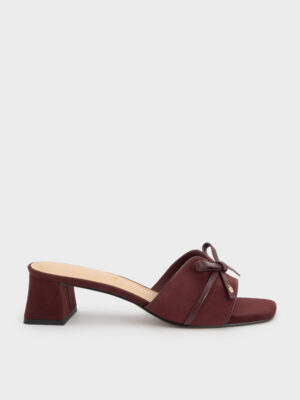 CHARLES & KEITH - Leather & Suede Bow Heeled Mules
