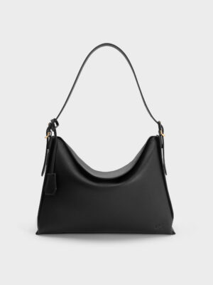 CHARLES & KEITH - Large Leather Top-Flap Hobo Bag