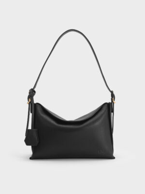 CHARLES & KEITH - Leather Top-Flap Hobo Bag