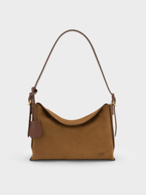 CHARLES & KEITH - Leather & Suede Top-Flap Hobo Bag