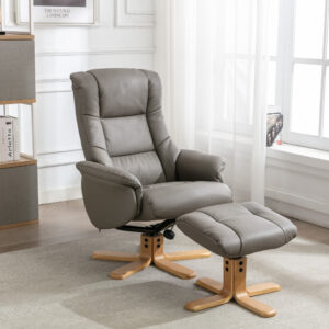 Cairo Plush Swivel Recliner Chair - Grey / Free Footstool / Plush PU