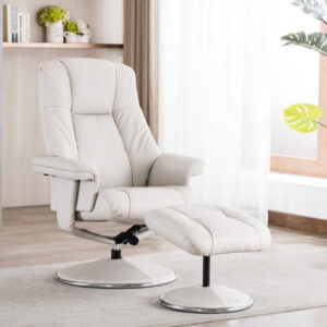 Denver Real Leather Luxury Swivel Recliner Chair - Mushroom / Free Footstool / Full Leather