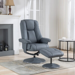 Denver Real Leather Luxury Swivel Recliner Chair - Petrol Blue / Free Footstool / Full Leather