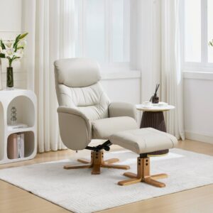Eden Real Leather Swivel Recliner - Mushroom / Free Footstool