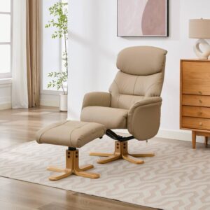 Eden Real Leather Swivel Recliner - Pebble / Free Footstool