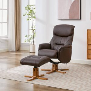 Eden Real Leather Swivel Recliner - Russet / Free Footstool